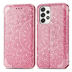 Leather Case Stands Fashionable Pattern Flip Cover Holder S01D for Samsung Galaxy A73 5G Rose Gold