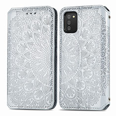 Leather Case Stands Fashionable Pattern Flip Cover Holder S01D for Samsung Galaxy F02S SM-E025F Silver