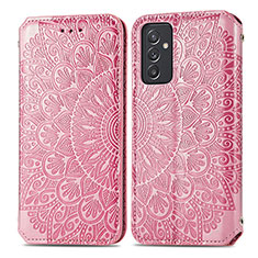 Leather Case Stands Fashionable Pattern Flip Cover Holder S01D for Samsung Galaxy F34 5G Rose Gold