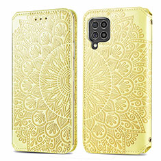 Leather Case Stands Fashionable Pattern Flip Cover Holder S01D for Samsung Galaxy F62 5G Gold