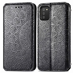 Leather Case Stands Fashionable Pattern Flip Cover Holder S01D for Samsung Galaxy M02s Black