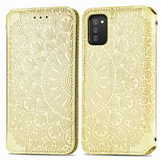 Leather Case Stands Fashionable Pattern Flip Cover Holder S01D for Samsung Galaxy M02s Gold