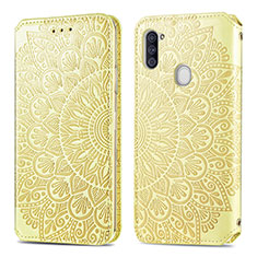 Leather Case Stands Fashionable Pattern Flip Cover Holder S01D for Samsung Galaxy M11 Gold