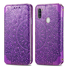 Leather Case Stands Fashionable Pattern Flip Cover Holder S01D for Samsung Galaxy M11 Purple