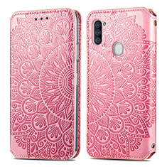 Leather Case Stands Fashionable Pattern Flip Cover Holder S01D for Samsung Galaxy M11 Rose Gold