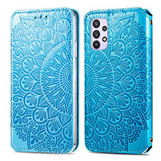 Leather Case Stands Fashionable Pattern Flip Cover Holder S01D for Samsung Galaxy M32 5G Blue