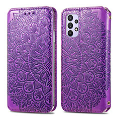 Leather Case Stands Fashionable Pattern Flip Cover Holder S01D for Samsung Galaxy M32 5G Purple