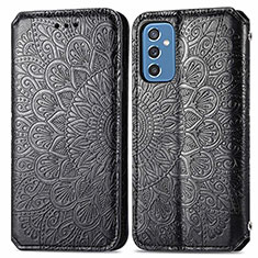 Leather Case Stands Fashionable Pattern Flip Cover Holder S01D for Samsung Galaxy M52 5G Black