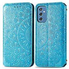 Leather Case Stands Fashionable Pattern Flip Cover Holder S01D for Samsung Galaxy M52 5G Blue