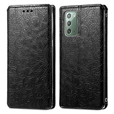 Leather Case Stands Fashionable Pattern Flip Cover Holder S01D for Samsung Galaxy Note 20 5G Black