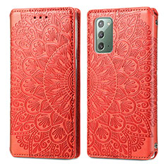 Leather Case Stands Fashionable Pattern Flip Cover Holder S01D for Samsung Galaxy Note 20 5G Red