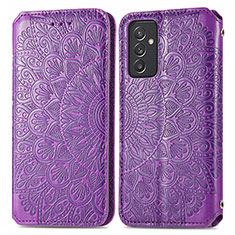 Leather Case Stands Fashionable Pattern Flip Cover Holder S01D for Samsung Galaxy Quantum2 5G Purple