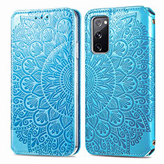 Leather Case Stands Fashionable Pattern Flip Cover Holder S01D for Samsung Galaxy S20 FE (2022) 5G Blue