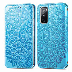 Leather Case Stands Fashionable Pattern Flip Cover Holder S01D for Samsung Galaxy S20 FE 4G Blue