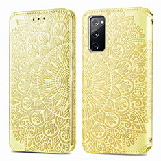 Leather Case Stands Fashionable Pattern Flip Cover Holder S01D for Samsung Galaxy S20 FE 4G Gold