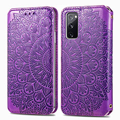 Leather Case Stands Fashionable Pattern Flip Cover Holder S01D for Samsung Galaxy S20 FE 4G Purple