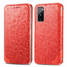 Leather Case Stands Fashionable Pattern Flip Cover Holder S01D for Samsung Galaxy S20 FE 4G Red