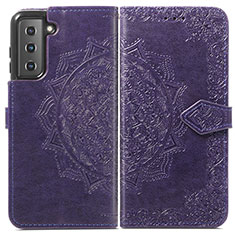 Leather Case Stands Fashionable Pattern Flip Cover Holder S01D for Samsung Galaxy S22 Plus 5G Purple