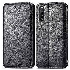 Leather Case Stands Fashionable Pattern Flip Cover Holder S01D for Sony Xperia 10 III Lite Black