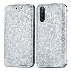 Leather Case Stands Fashionable Pattern Flip Cover Holder S01D for Sony Xperia 10 III Lite Silver