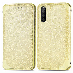 Leather Case Stands Fashionable Pattern Flip Cover Holder S01D for Sony Xperia 10 III SO-52B Gold