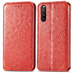 Leather Case Stands Fashionable Pattern Flip Cover Holder S01D for Sony Xperia 10 III SO-52B Red