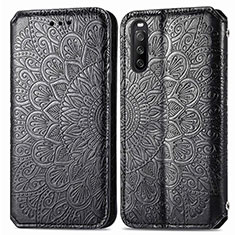 Leather Case Stands Fashionable Pattern Flip Cover Holder S01D for Sony Xperia 10 III SOG04 Black