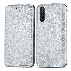 Leather Case Stands Fashionable Pattern Flip Cover Holder S01D for Sony Xperia 10 III SOG04 Silver