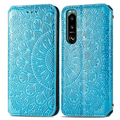 Leather Case Stands Fashionable Pattern Flip Cover Holder S01D for Sony Xperia 5 III SO-53B Blue