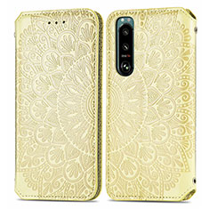 Leather Case Stands Fashionable Pattern Flip Cover Holder S01D for Sony Xperia 5 III SO-53B Gold