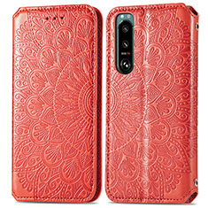 Leather Case Stands Fashionable Pattern Flip Cover Holder S01D for Sony Xperia 5 III SO-53B Red