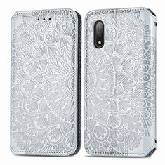 Leather Case Stands Fashionable Pattern Flip Cover Holder S01D for Sony Xperia Ace II SO-41B Silver