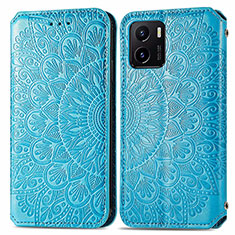 Leather Case Stands Fashionable Pattern Flip Cover Holder S01D for Vivo iQOO U5x Blue