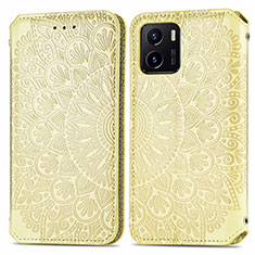 Leather Case Stands Fashionable Pattern Flip Cover Holder S01D for Vivo iQOO U5x Gold