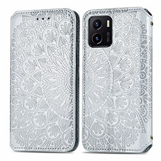 Leather Case Stands Fashionable Pattern Flip Cover Holder S01D for Vivo iQOO U5x Silver