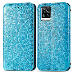 Leather Case Stands Fashionable Pattern Flip Cover Holder S01D for Vivo V20 (2021) Blue