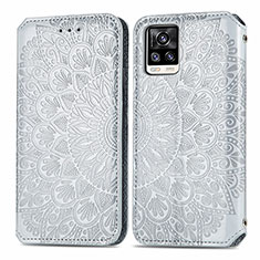 Leather Case Stands Fashionable Pattern Flip Cover Holder S01D for Vivo V20 (2021) Silver