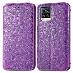 Leather Case Stands Fashionable Pattern Flip Cover Holder S01D for Vivo V20 Purple
