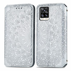 Leather Case Stands Fashionable Pattern Flip Cover Holder S01D for Vivo V20 Silver