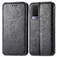 Leather Case Stands Fashionable Pattern Flip Cover Holder S01D for Vivo V21e 5G Black