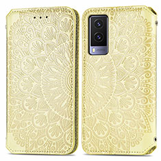 Leather Case Stands Fashionable Pattern Flip Cover Holder S01D for Vivo V21e 5G Gold