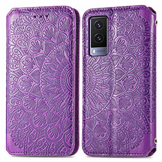 Leather Case Stands Fashionable Pattern Flip Cover Holder S01D for Vivo V21e 5G Purple