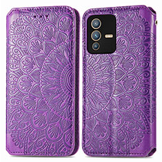 Leather Case Stands Fashionable Pattern Flip Cover Holder S01D for Vivo V23 5G Purple