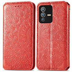 Leather Case Stands Fashionable Pattern Flip Cover Holder S01D for Vivo V23 5G Red