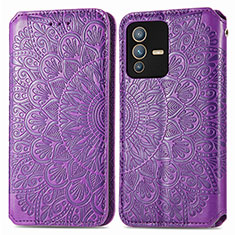 Leather Case Stands Fashionable Pattern Flip Cover Holder S01D for Vivo V23 Pro 5G Purple