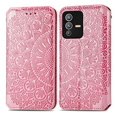 Leather Case Stands Fashionable Pattern Flip Cover Holder S01D for Vivo V23 Pro 5G Rose Gold