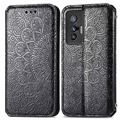 Leather Case Stands Fashionable Pattern Flip Cover Holder S01D for Vivo X70 5G Black