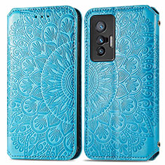 Leather Case Stands Fashionable Pattern Flip Cover Holder S01D for Vivo X70 5G Blue