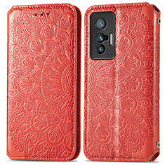 Leather Case Stands Fashionable Pattern Flip Cover Holder S01D for Vivo X70 5G Red