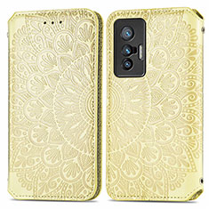 Leather Case Stands Fashionable Pattern Flip Cover Holder S01D for Vivo X70t Gold